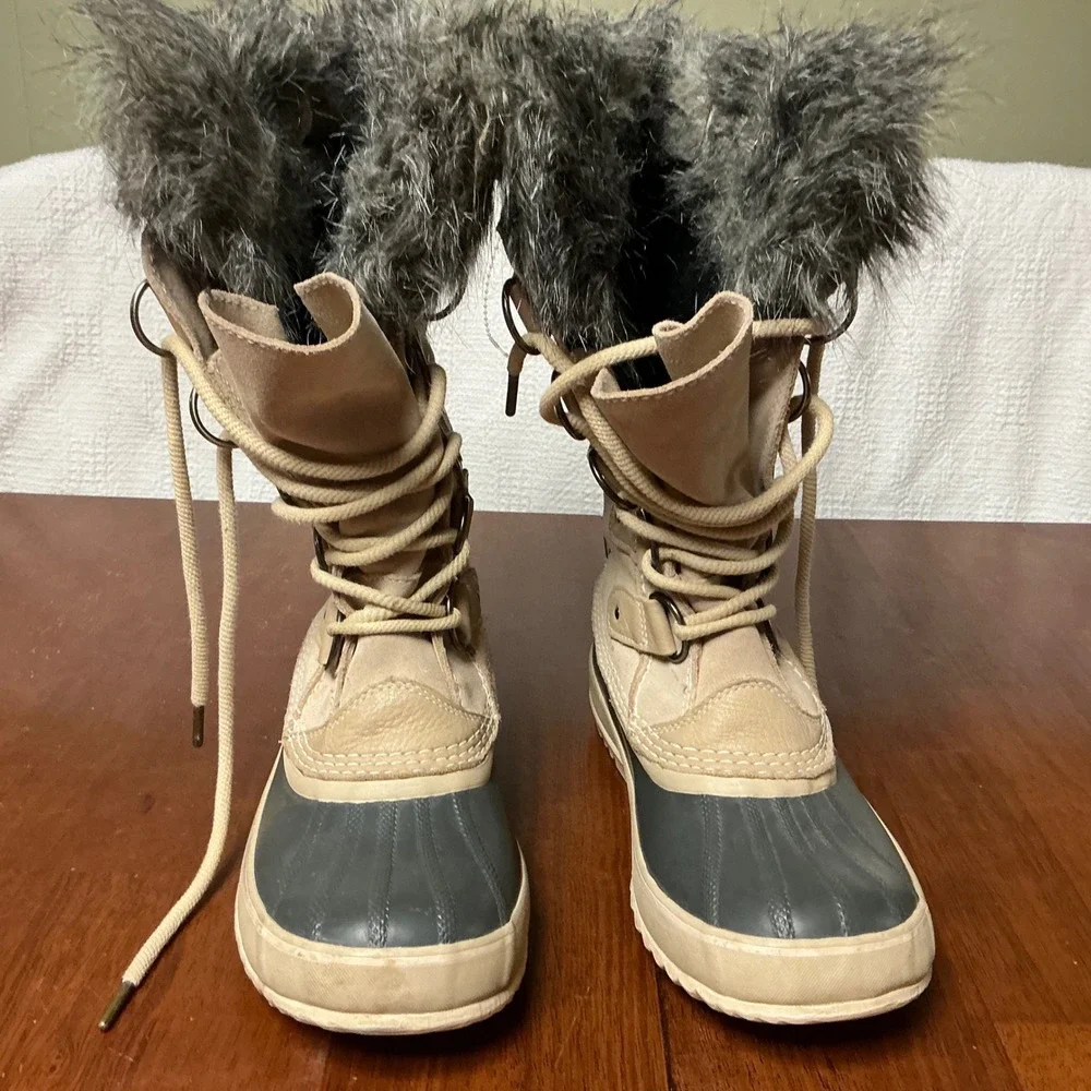 Sorel Joan of Arctic Women 9 Waterproof Winter Snow Boots Faux Fur Beige 1708741
